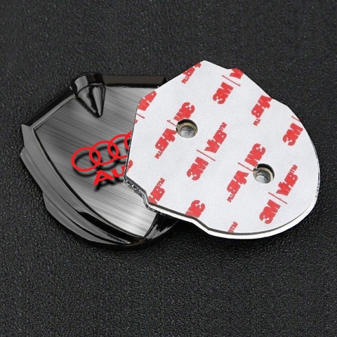 Audi Bodyside Badge Self Adhesive Graphite Brushed Metal Red Logo