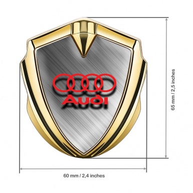 Audi Bodyside Badge Self Adhesive Gold Brushed Metal Red Logo