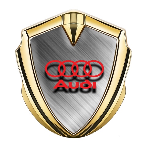 Audi Bodyside Badge Self Adhesive Gold Brushed Metal Red Logo