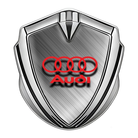 Audi Bodyside Badge Self Adhesive Silver Brushed Metal Red Logo