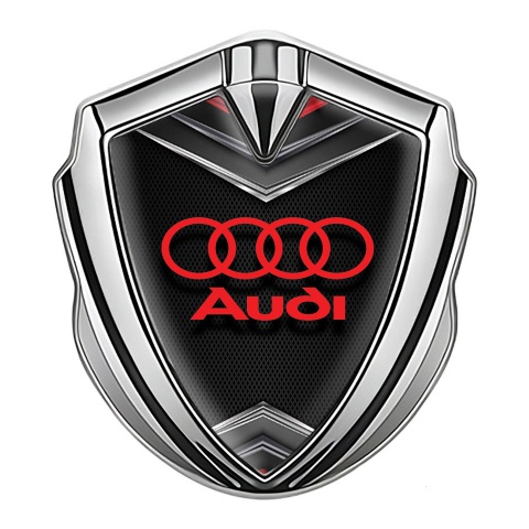 Audi Emblem Fender Badge Silver Dark Grate Chrome Elements Motif