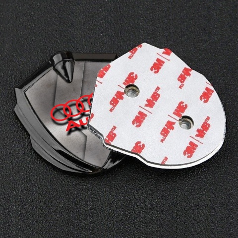Audi Fender Emblem Badge Graphite Rough Metallic Texture Red Logo