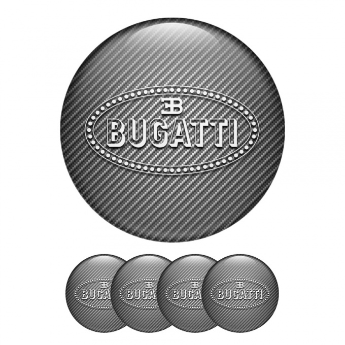 Bugatti Silicone Stickers Wheel Center Cap Carbon with Flat White Logo