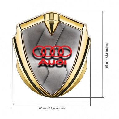 Audi Fender Emblem Badge Gold Rough Metallic Texture Red Logo