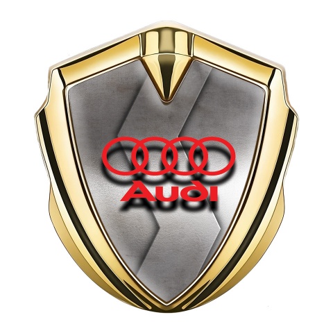 Audi Fender Emblem Badge Gold Rough Metallic Texture Red Logo