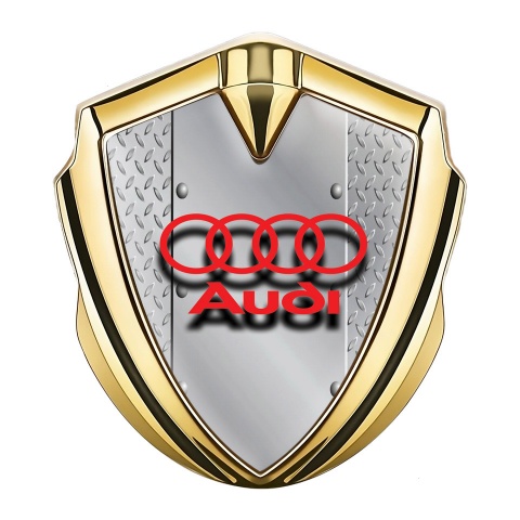 Audi Bodyside Emblem Badge Gold Treadplate Motif Red Logo