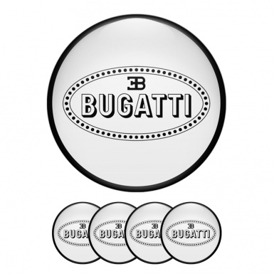 Bugatti Silicone Stickers Wheel Center Cap White with Flat Black Logo