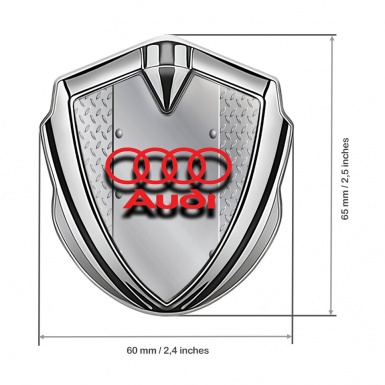 Audi Bodyside Emblem Badge Silver Treadplate Motif Red Logo