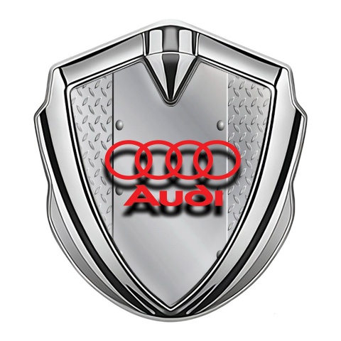 Audi Bodyside Emblem Badge Silver Treadplate Motif Red Logo
