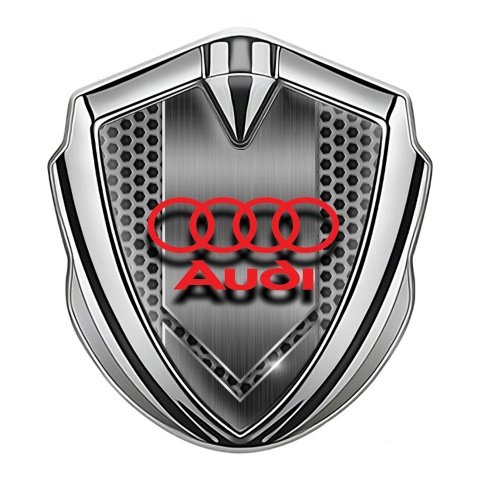 Audi Trunk Emblem Badge Silver Hexagon Texture Crimson Edition
