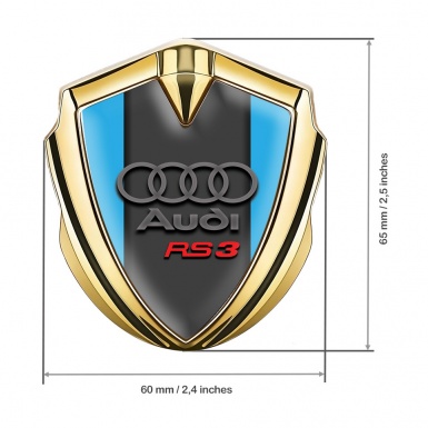 Audi RS3 Bodyside Domed Emblem Gold Blue Base Grey Rings
