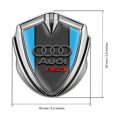 Audi RS3 Bodyside Domed Emblem Silver Blue Base Grey Rings