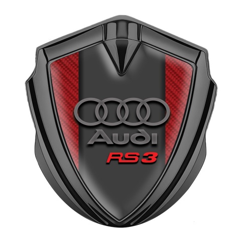 Audi RS3 Metal Emblem Self Adhesive Graphite Red Carbon Gradient Logo