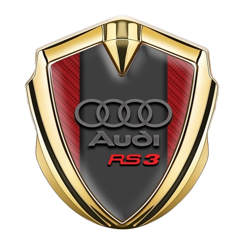 Audi RS3 Metal Emblem Self Adhesive Gold Red Carbon Gradient Logo