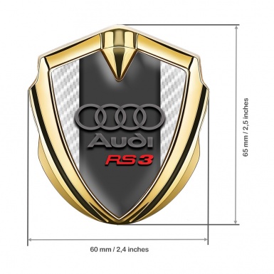 Audi RS3 Metal 3D Domed Emblem Gold White Carbon Sport Logo