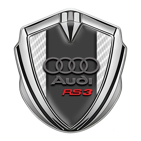 Audi RS3 Metal 3D Domed Emblem Silver White Carbon Sport Logo