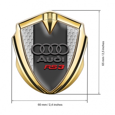Audi RS3 Bodyside Badge Self Adhesive Gold Grey Hex Red Logo
