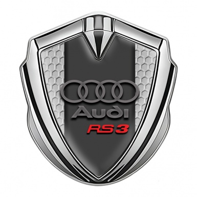 Audi RS3 Bodyside Badge Self Adhesive Silver Grey Hex Red Logo