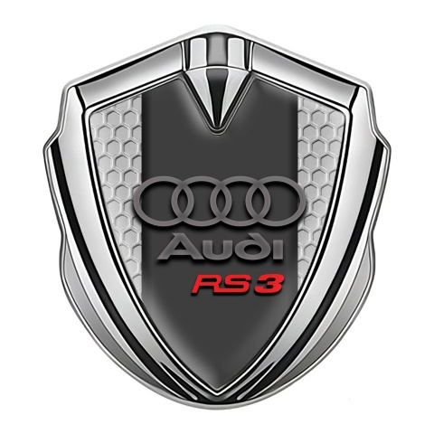 Audi RS3 Bodyside Badge Self Adhesive Silver Grey Hex Red Logo