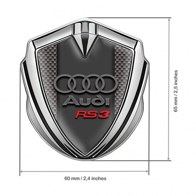 Audi RS3 Emblem Badge Self Adhesive Silver Grey Carbon Classic Logo