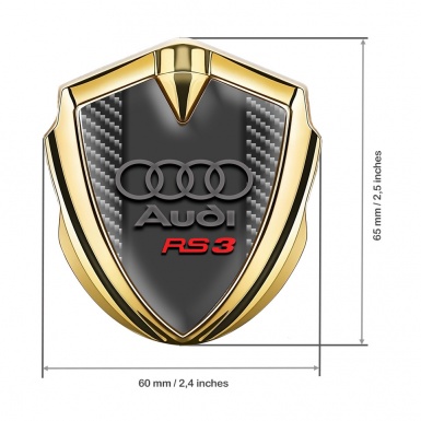 Audi RS3 Emblem Fender Badge Gold Light Carbon Grey Rings
