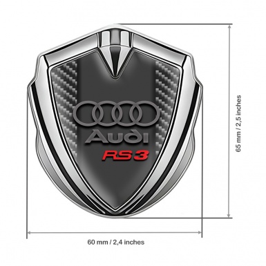 Audi RS3 Emblem Fender Badge Silver Light Carbon Grey Rings