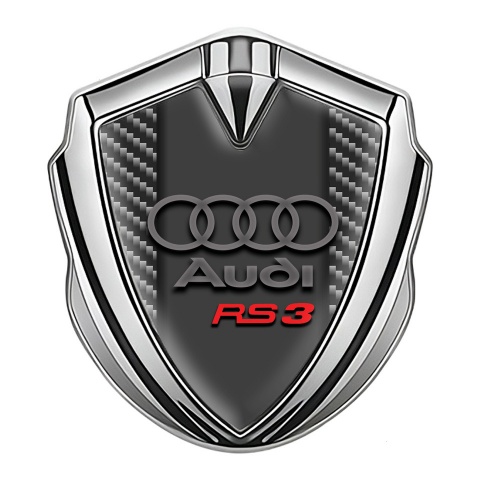 Audi RS3 Emblem Fender Badge Silver Light Carbon Grey Rings