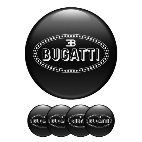 Bugatti Silicone Stickers Wheel Center Cap Black with Flat White Logo