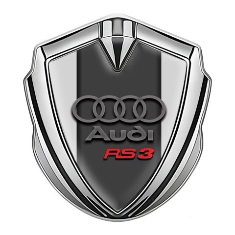 Audi RS3 Fender Emblem Badge Silver Grey Base Red Logo Design