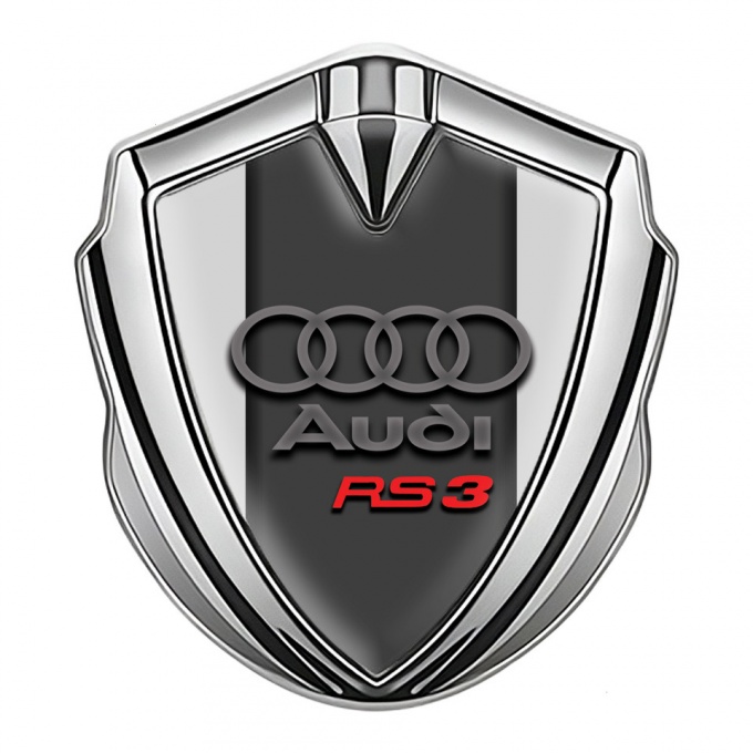 Audi RS3 Fender Emblem Badge Silver Grey Base Red Logo Design