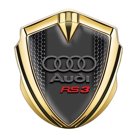 Audi RS3 Emblem Self Adhesive Gold Dark Mesh Classic Rings Logo