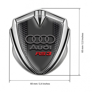 Audi RS3 Emblem Self Adhesive Silver Dark Mesh Classic Rings Logo