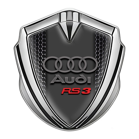 Audi RS3 Emblem Self Adhesive Silver Dark Mesh Classic Rings Logo