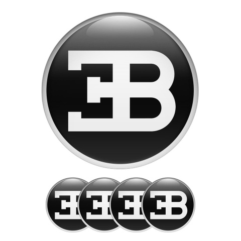 Bugatti 3D Gel Stickers Wheel Center Cap Black with White Logo