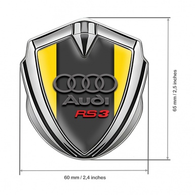 Audi RS3 Trunk Emblem Badge Silver Yellow Fill Grey Motif Edition