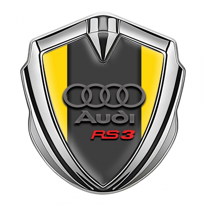 Audi RS3 Trunk Emblem Badge Silver Yellow Fill Grey Motif Edition