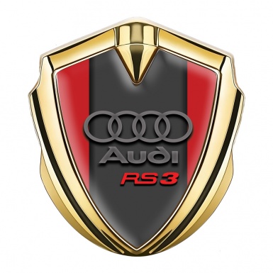 Audi RS3 Emblem Car Badge Gold Red Frame Dark Grey Column