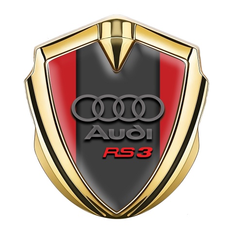 Audi RS3 Emblem Car Badge Gold Red Frame Dark Grey Column