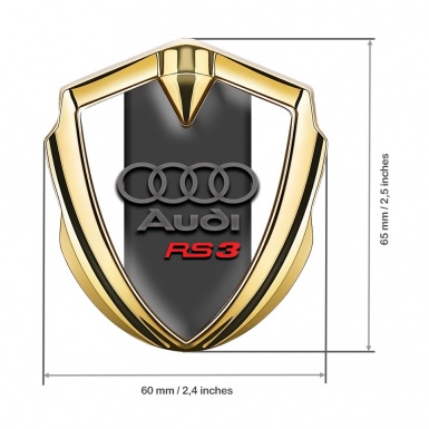 Audi RS3 Bodyside Domed Emblem Gold White Background Red Logo