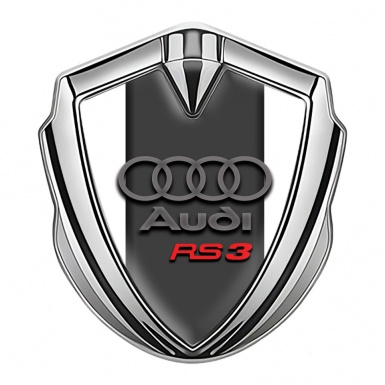 Audi RS3 Bodyside Domed Emblem Silver White Background Red Logo