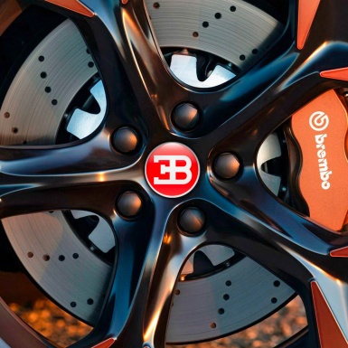 Bugatti 3D Gel Stickers Wheel Center Cap Red with White Logo