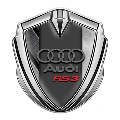 Audi RS3 Metal Emblem Self Adhesive Silver Brushed Fragments Edition