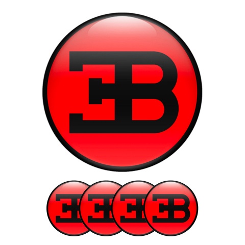 Bugatti 3D Gel Stickers Wheel Center Cap Red with Black Logo
