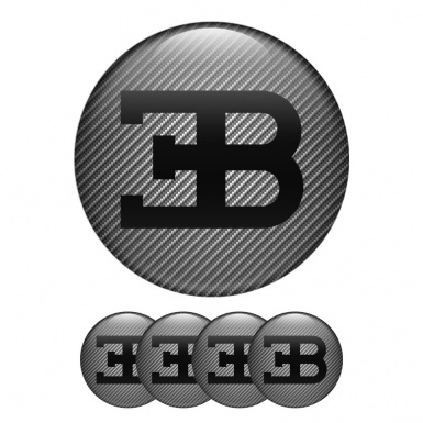 Bugatti 3D Gel Stickers Wheel Center Cap Carbon with Black Logo