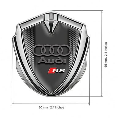 Audi RS Emblem Car Badge Silver Perforated Metal Effect Racing Spirit