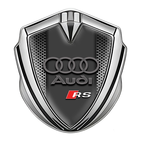 Audi RS Emblem Car Badge Silver Perforated Metal Effect Racing Spirit