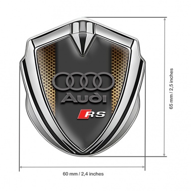 Audi RS Bodyside Domed Emblem Silver Orange Net Texture Sport Logo