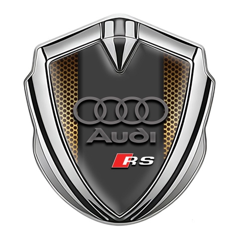 Audi RS Bodyside Domed Emblem Silver Orange Net Texture Sport Logo