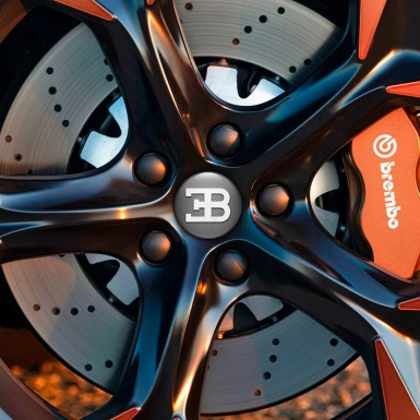 Bugatti 3D Gel Stickers Wheel Center Cap Carbon with White Logo