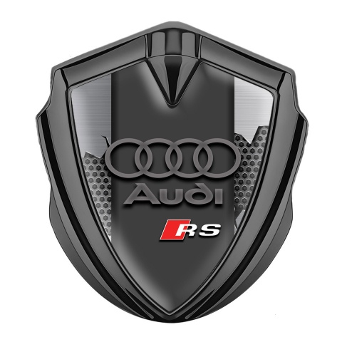 Audi RS Metal Emblem Self Adhesive Graphite Torn Metal Effect Grey Rings